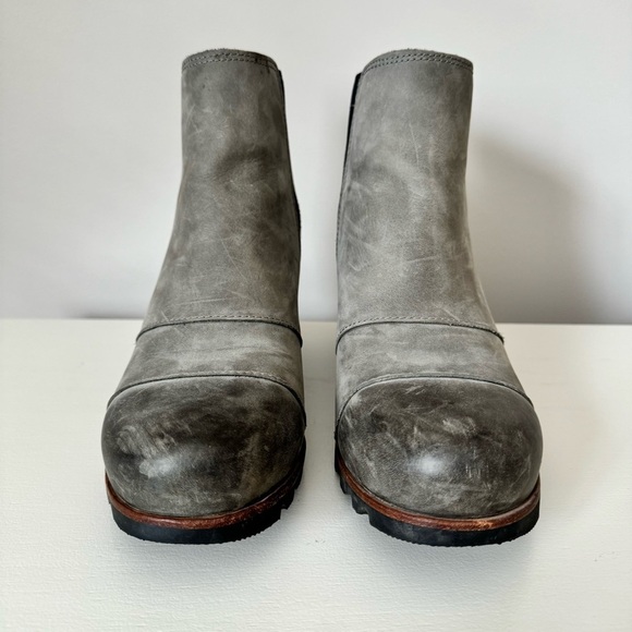 Sorel Lea Wedge Boots Dark Gray Pull-On Waterproof Leather Winter Shoe 11 - Picture 7 of 15